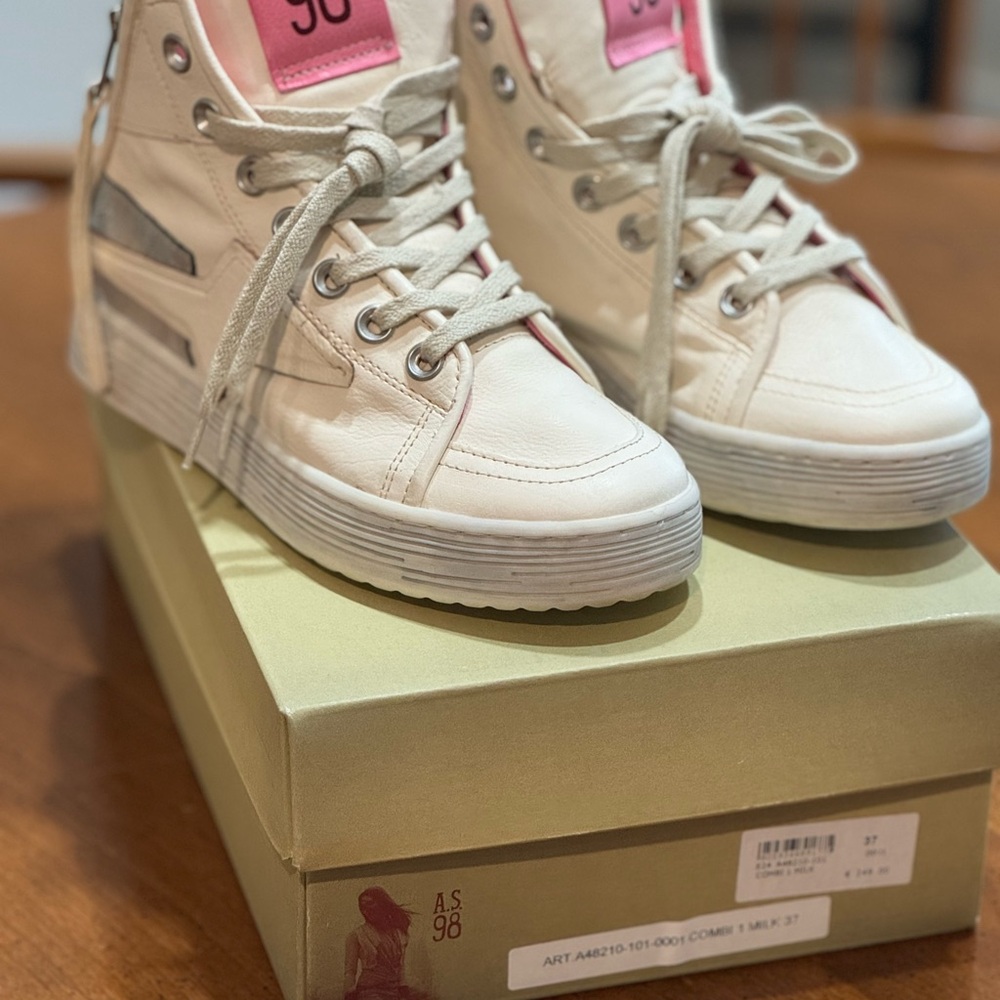 A.S.98 Cream and Pink High-Top Sneakers